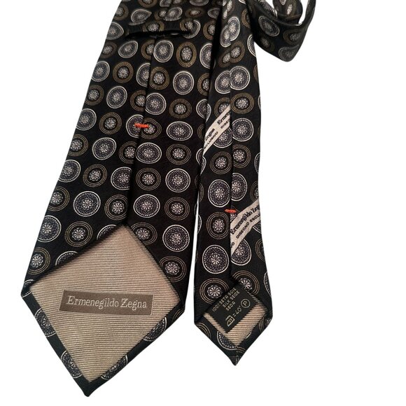Ermenegildo Zegna Silk Neck Tie Mens Italy Geometric Circular Floral Classic - Picture 3 of 13